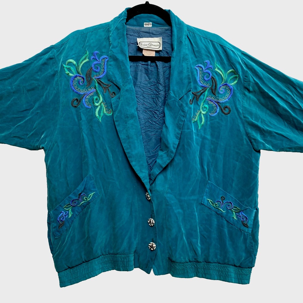 Saint Germain Paris Jacket Womens Medium Teal Oversized 80s 90s Windbreaker